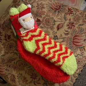 Festive Red and Green Fuzzy Socks